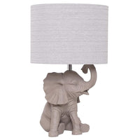 Grey Resin Elephant Table Lamp and Grey Fabric Shade 400mm