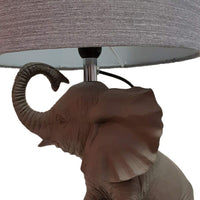 Grey Resin Elephant Table Lamp and Grey Fabric Shade 400mm