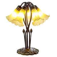 Antique Brass with Beige Tiffany Glass Vintage Lily 5 Arm Table Lamp 48cm