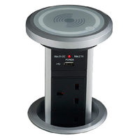 Pop-Up UK & USB Socket Silver with QI Charger