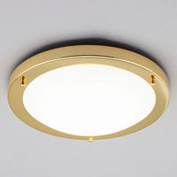 Shiny Brass & White Glass Round Bathroom Flush 310mm